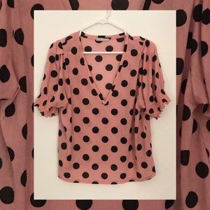 Pink and Black Polka Dot Blouse